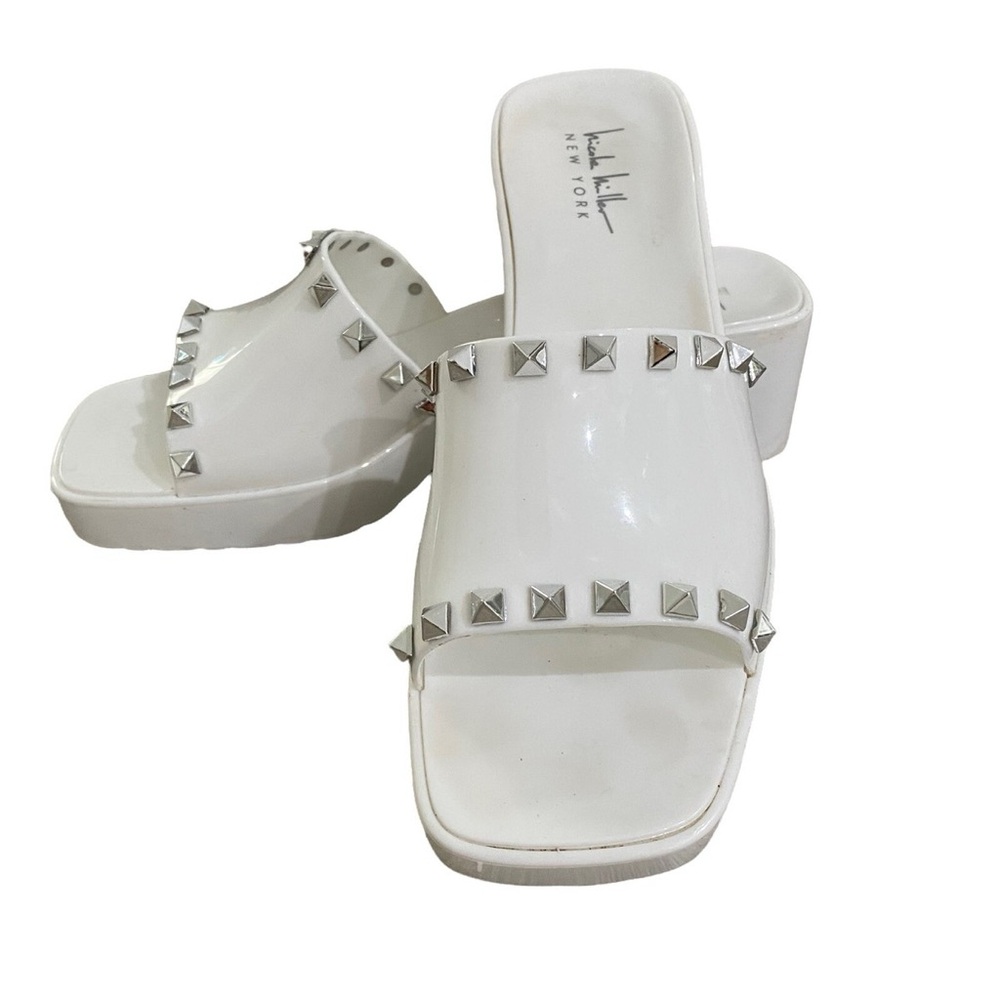Nicole Miller White Studded Slide Sandals